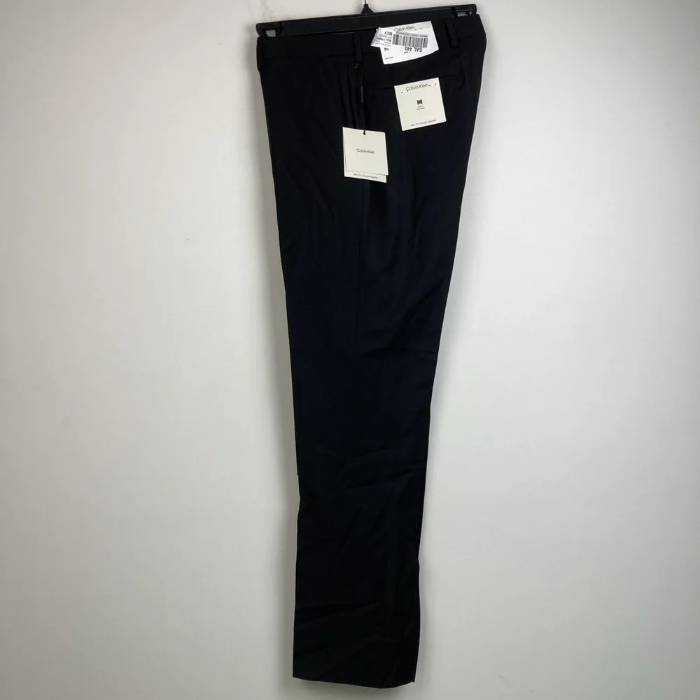 Calvin Klein Mens Black Slim Fit Wool Blend Stretch Dress Pants 33W 30L